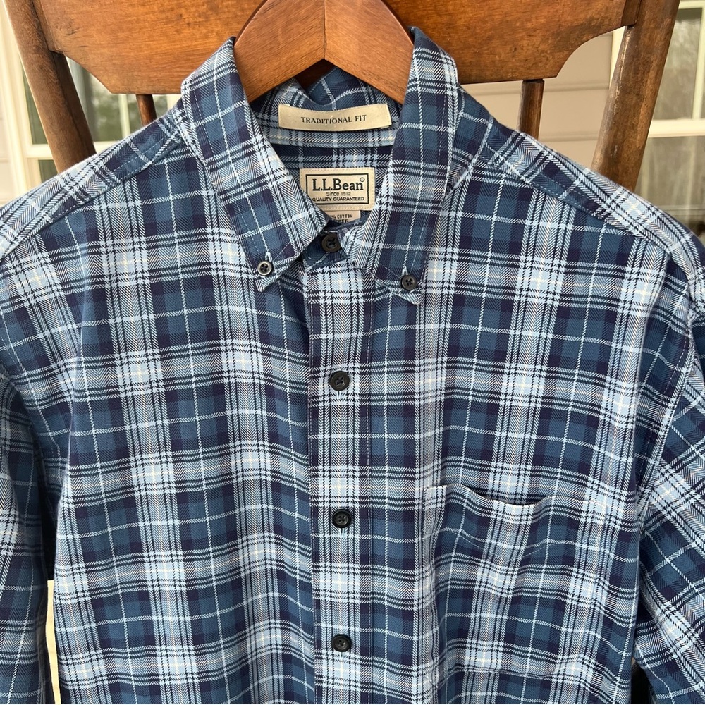 EUC LL Bean Traditional Fit Blue Plaid Button Down Shirt Cotton M-reg 253770